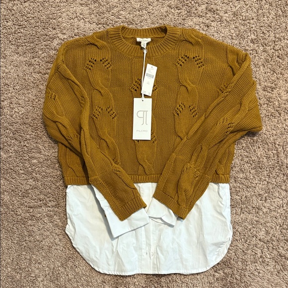 Pilcro Mustard Sweater with White Hem - Picture 1 of 5